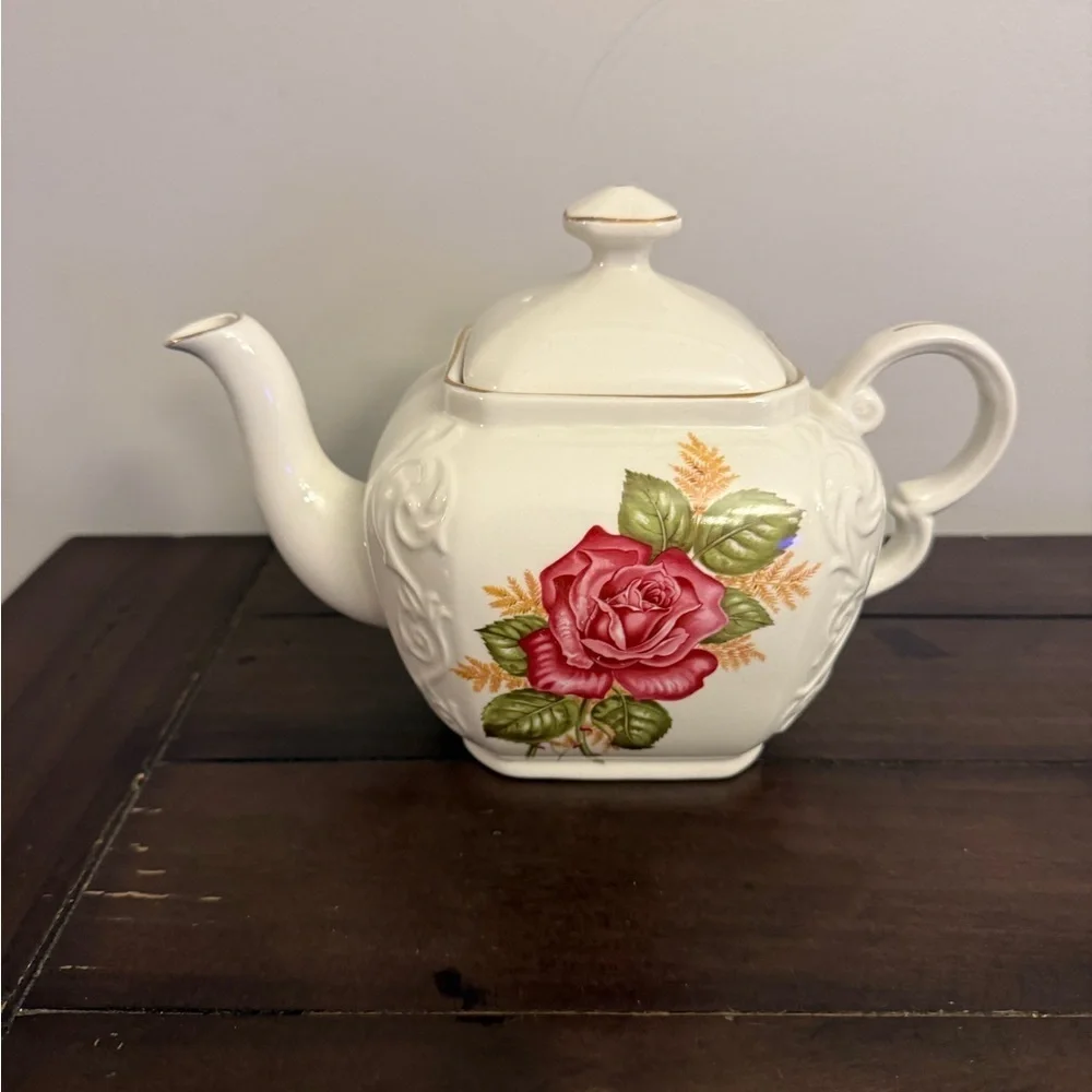 Wood & Sons Alpine White Ironstone Teapot Pink Rose – England - Picture 1 of 7